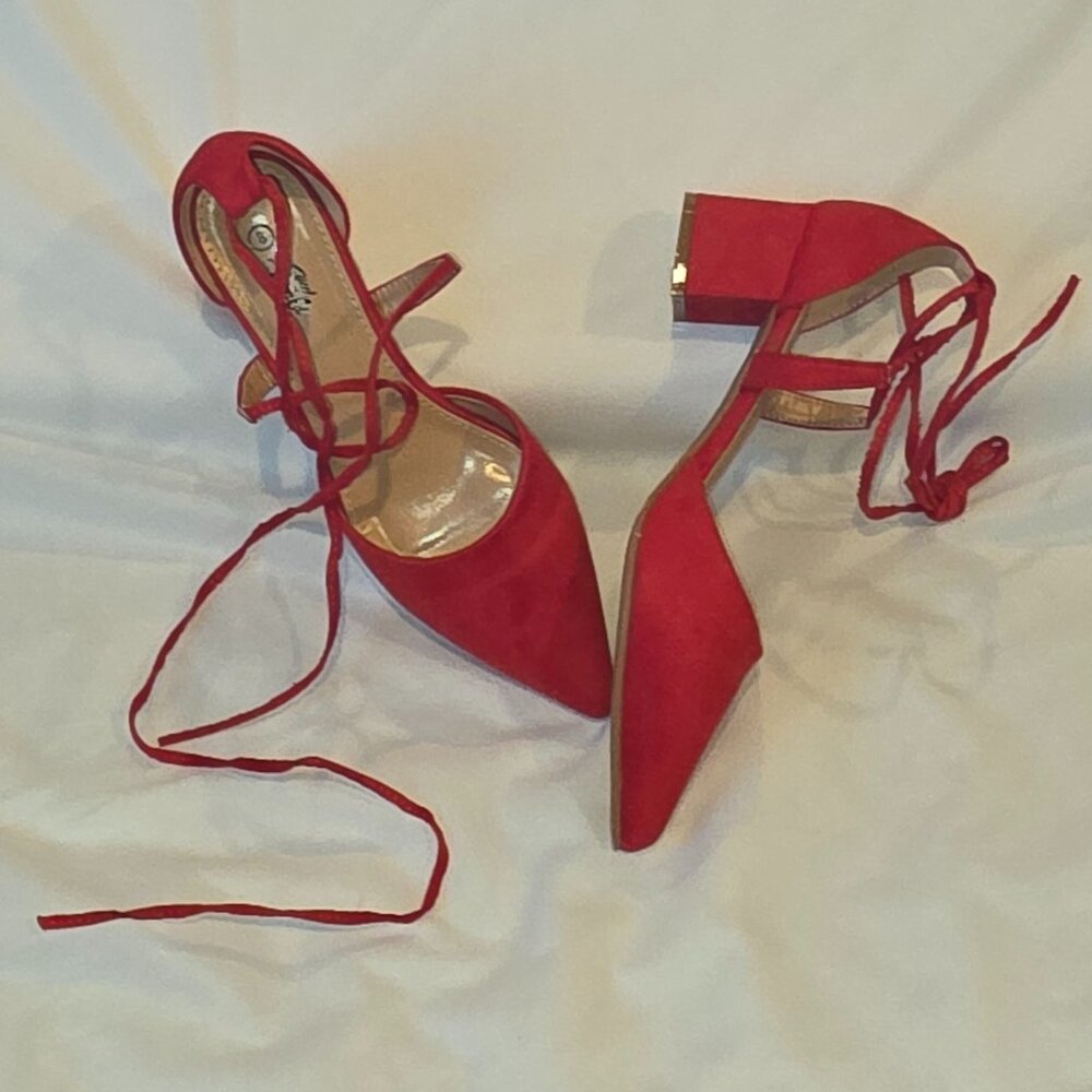 Heel the World Red Block Heels Womens Size 8 Dress Shoes - Picture 8 of 9